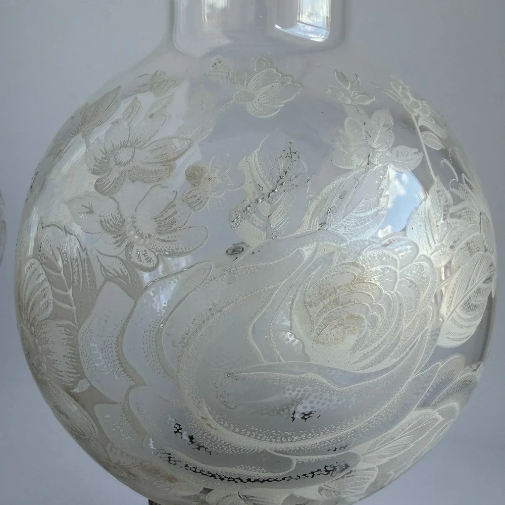 Victorian VTG Glass Hurricane‎ Lamps (2) Floral Globe Cottagecore Praire